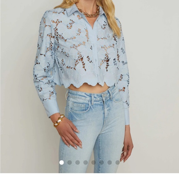 L'AGENCE Sky Blue Lace Button-Down Shirt - Picture 1 of 4
